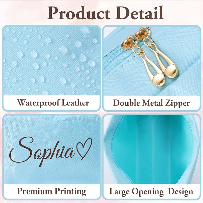 Personalized Makeup Bag with Name & Birth Flower, Custom Leather Cosmetic Bags - Image 5