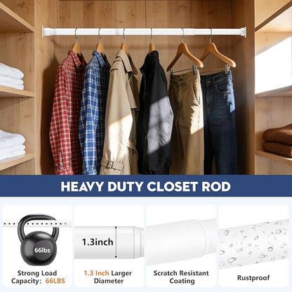 Heavy Duty Closet Rod, Adjustable 17-74 in, 1.3" Diameter | White, Suitable - Image 3