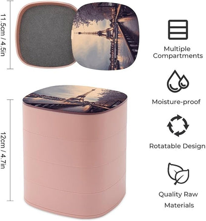 Eiffel Tower Winter Rainy Jewelry Box Rotatable Earring Organizer Case Small - Image 2