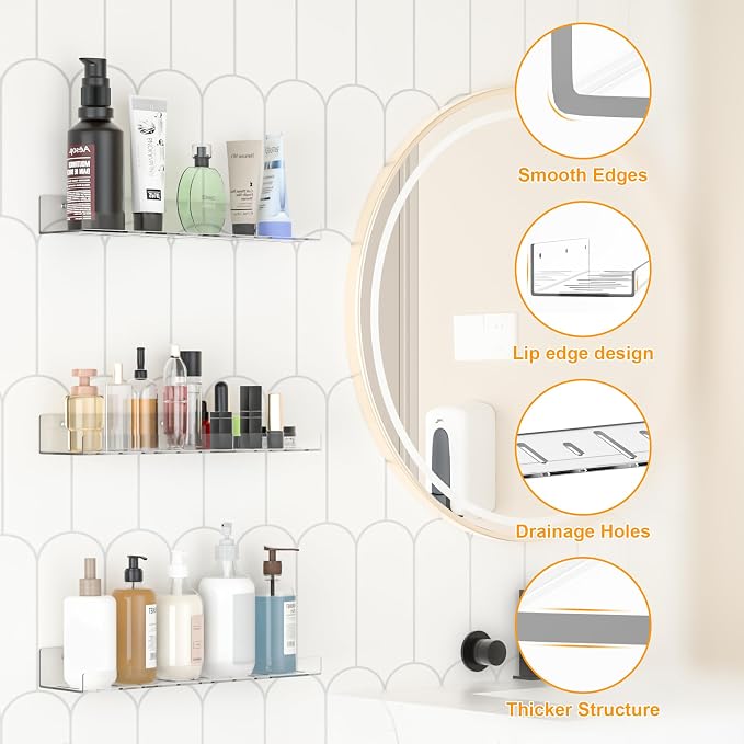 LAZYROSY 4 Pack Floating Shelves – Clear Acrylic/PET Wall-Mounted No Drill - Image 8