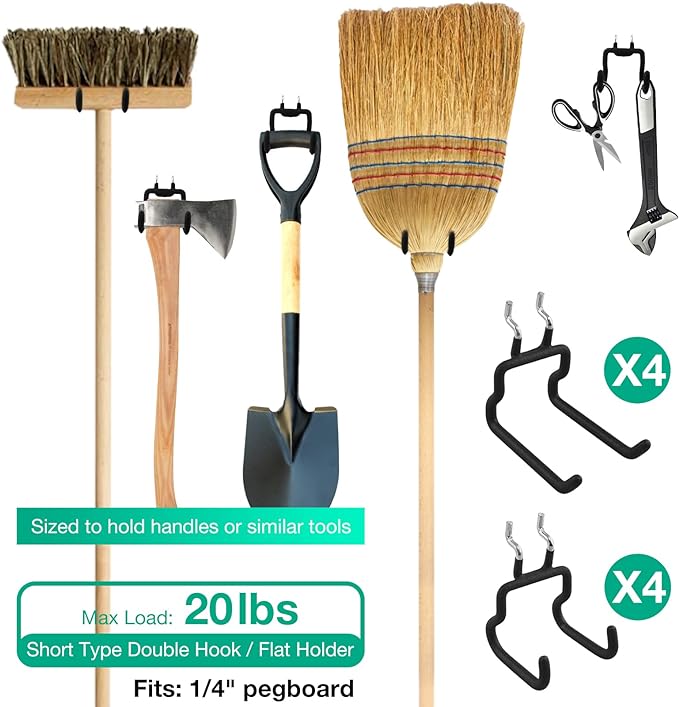 G.CORE 8-Pack Pegboard Hooks, Peg Board Tool Utility Hooks & Hangers Fit 1/4" - Image 2
