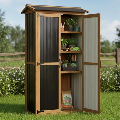 Ketive Outdoor Storage Cabinet, Wood & Metal Garden Cabinet - Image 6