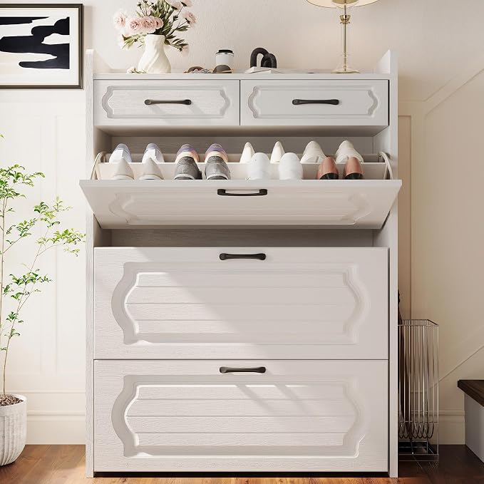 ODUWA Shoe Cabinet with 3 Flip Drawers and 2 Storage Drawers, Shoes Organizer by ODUWA