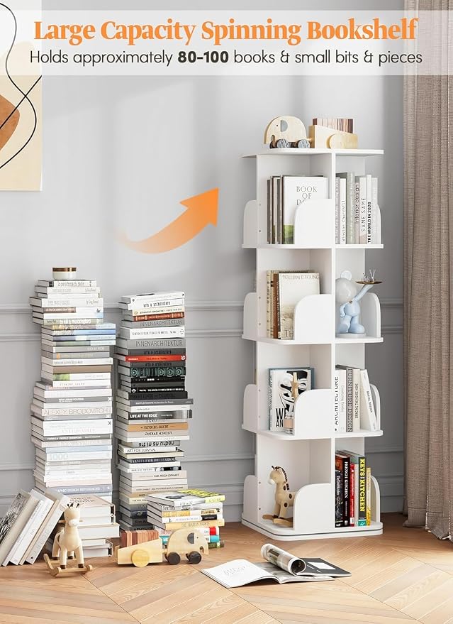 Turosur Rotating Bookshelf Tower, 4 Tier Spinning Square Bookshelf - Image 4