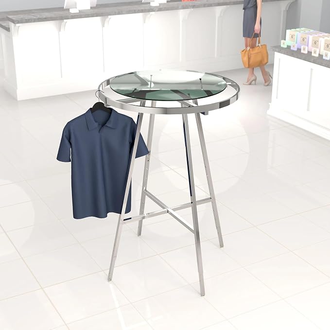 Econoco Folding Round Garment Rack, Adjustable Height Retail Display, Chrome - Image 4