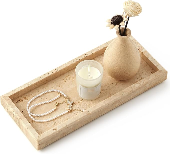Real Natural Small Marble Tray for Bathroom, Kitchen and Desktop, Rectangle by Zilukar