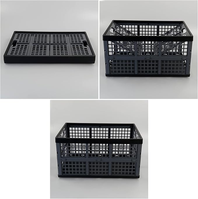 42 Liter Plastic Collapsible Storage Crate, Stacking Folding Crate, 4 Pack - Image 4