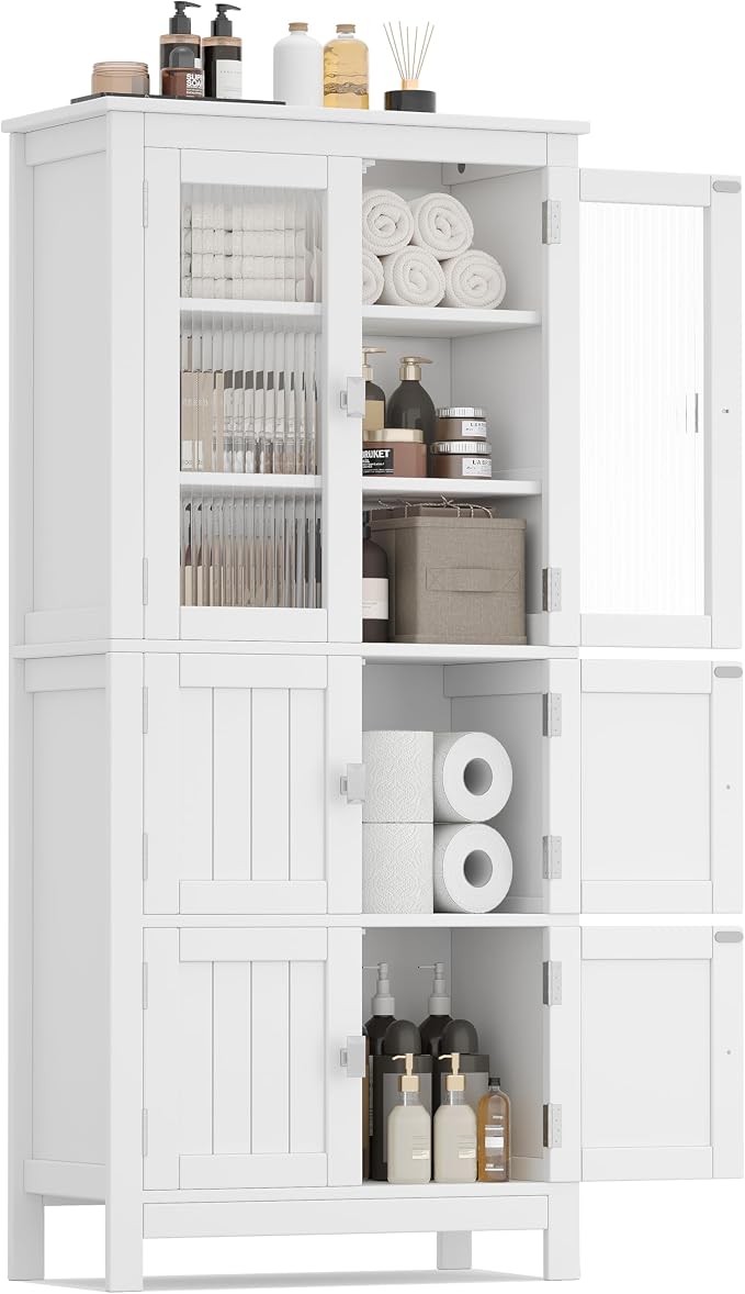 Akxomel 53.1" Tall Bathroom Cabinet 6 Doors Linen Floor Storage Cabinet | by Akxomel
