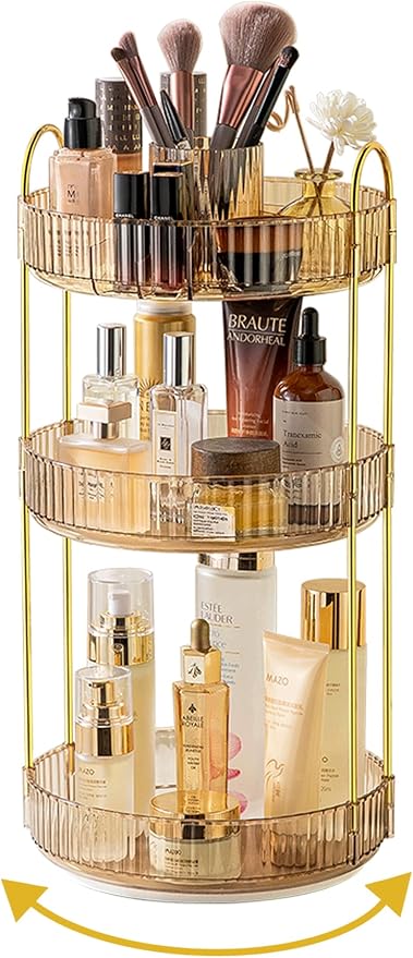 360 Rotating Makeup Organizer, 3 Tier Large Capacity Make Up Organizers and by Asayuee