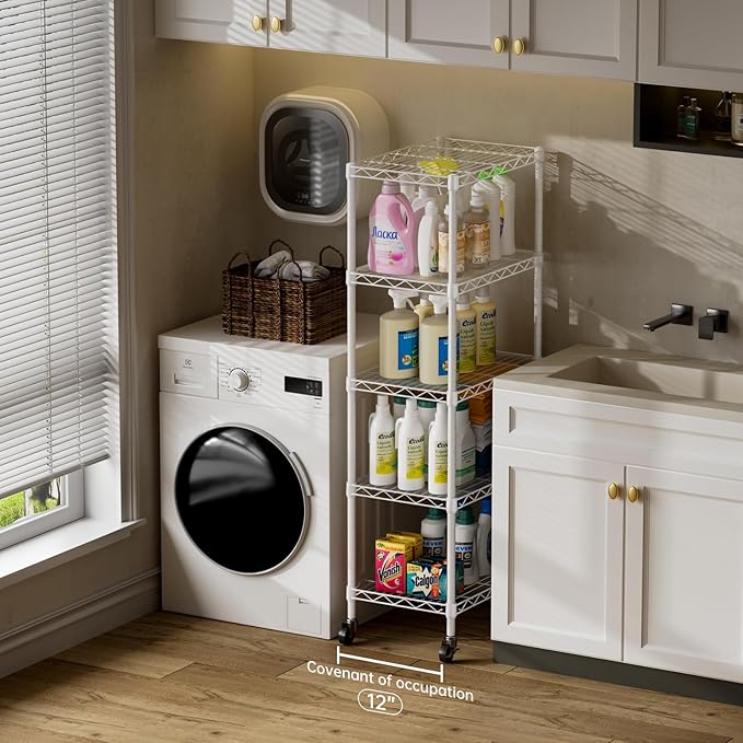SINGAYE 5 Shelves Storage Shelf Wire Closet Bathroom Organizers Metal Pantry - Image 3