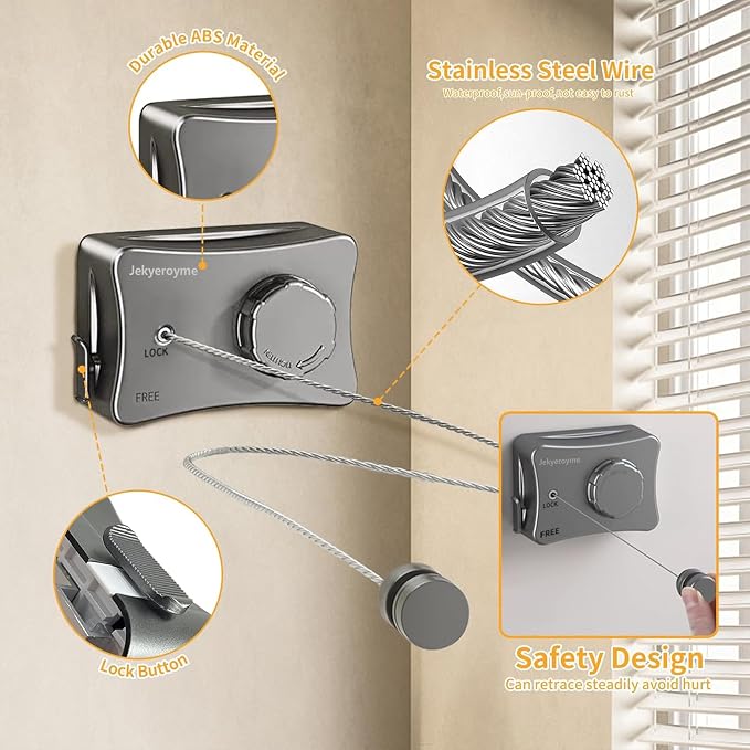 Retractable Clothesline Indoor & Outdoor, Non-Sagging Wall Mounted Drying Rack - Image 5