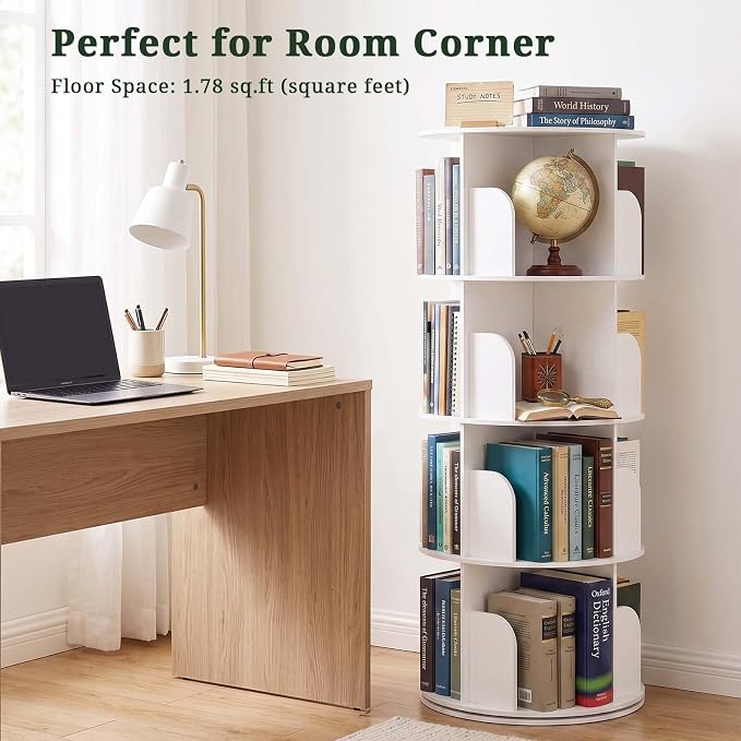 4 Tier Rotating Bookshelf Tower, Round Spinning Bookshelf | 360°revolving - Image 4