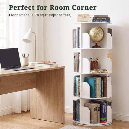 4 Tier Rotating Bookshelf Tower, Round Spinning Bookshelf | 360°revolving - Image 4