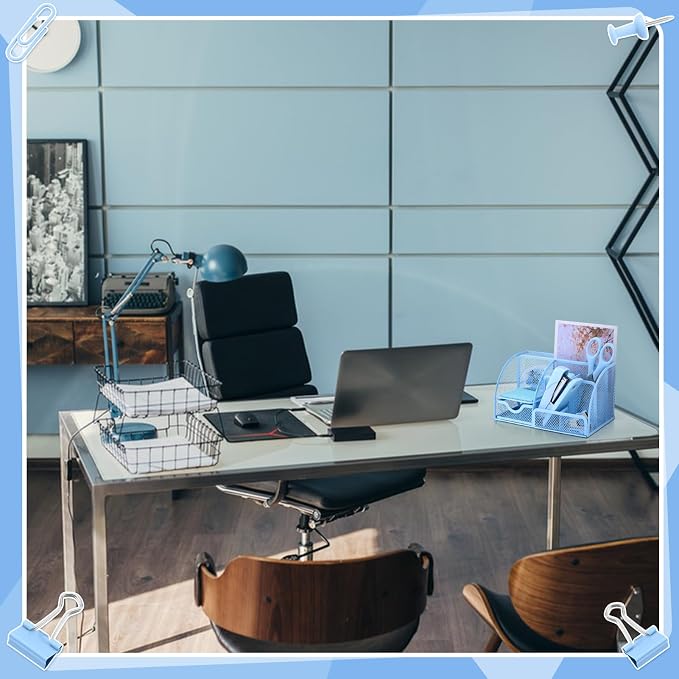 11 In 1 Blue Desk Organizer And Accessories, Light Blue Office Supplies Include - Image 6