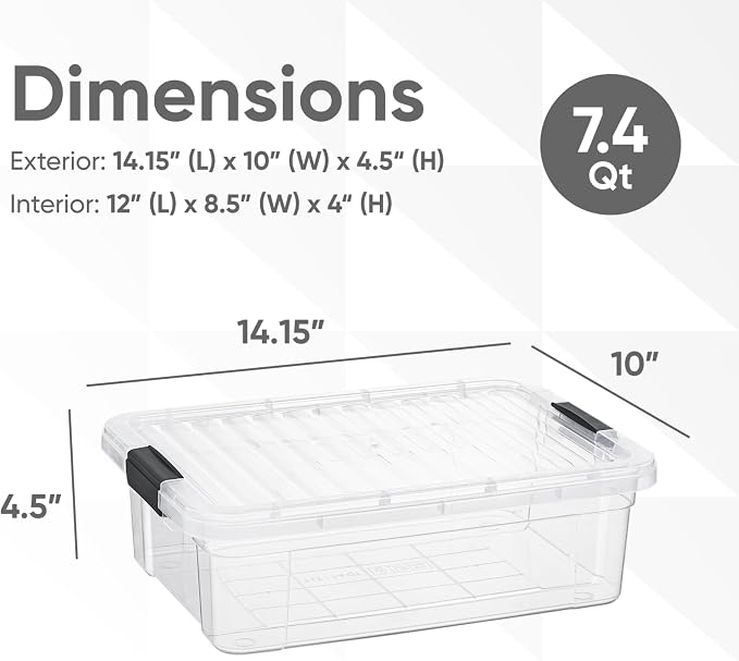 Superio Storage Bins with Lids- 8 Pack, 7.4 Qt Clear Boxes - Image 2