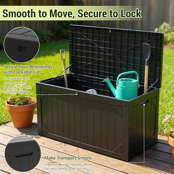 100 Gallon Resin Deck Box, Waterproof Outdoor Storage Box - Image 3