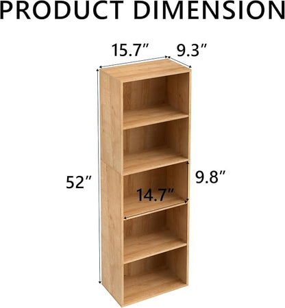 Wooden 5 Cube Storage Organizer, Oak 5 Tier Bookcase Bookshelf Freestanding - Image 3