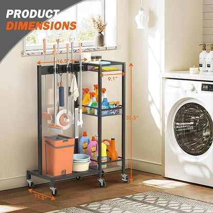 Broom Holder with Cleaning Supplies Organizer, Broom Closet Storage Cabinet - Image 7