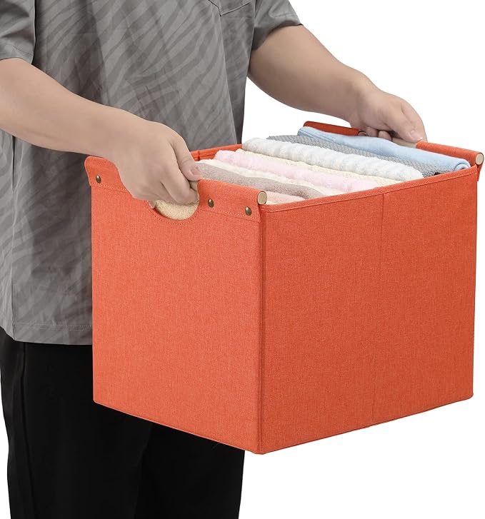 HOONEX Large Collapsible Storage Bins, Linen Fabric, Storage Baskets - Image 6