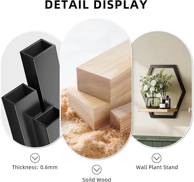 2 Pack Solid Wood & Metal Framework Wall Plant Stands, 9 inch Natural Wood - Image 3