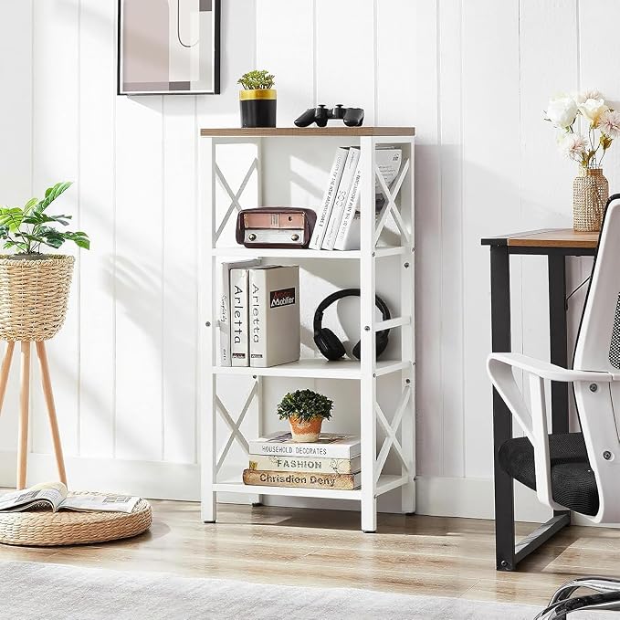 Small Bookshelf, 4 Tier Industrial Bookcase - Image 3