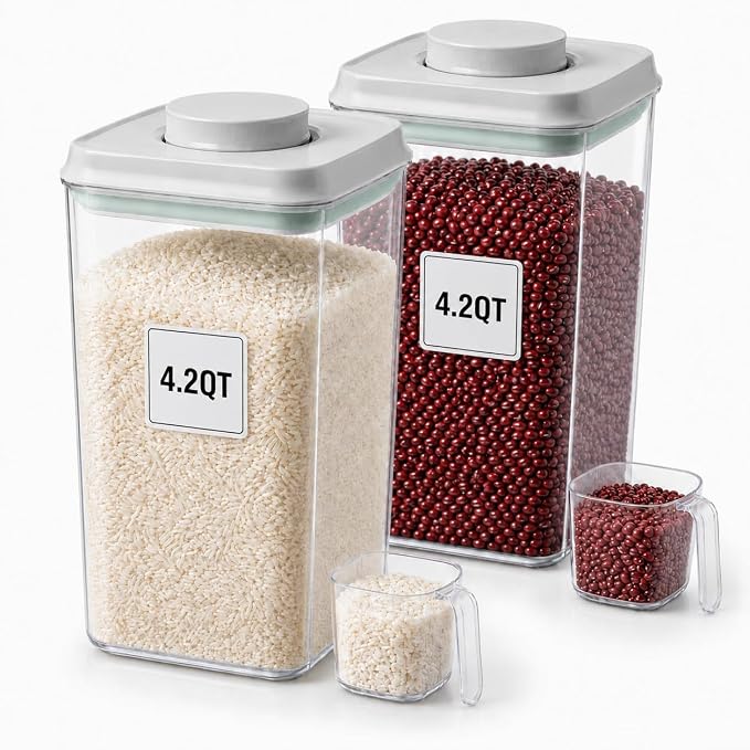 POP Airtight Flour-Rice Food-Storage Container - 4L/4.2Qt Jar by USYOGO