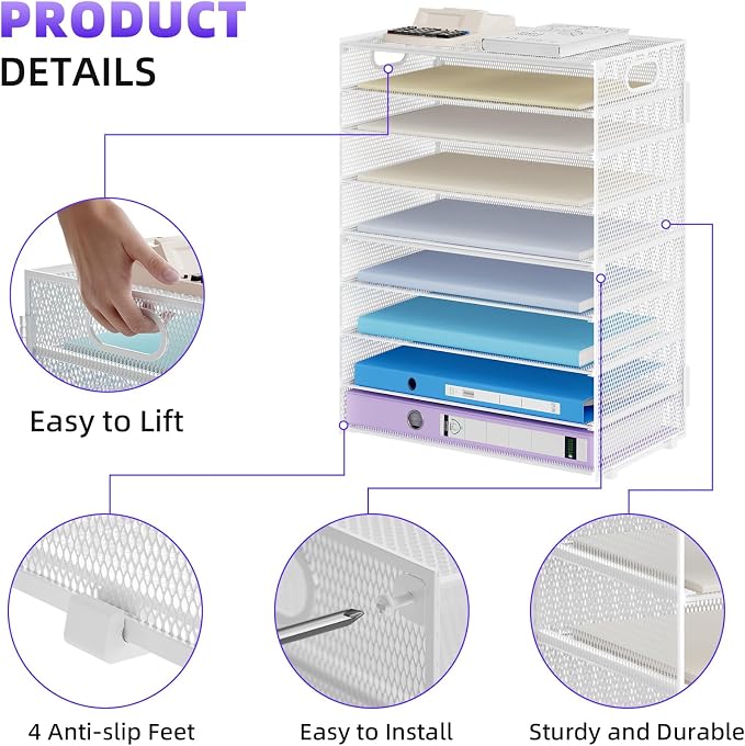 Marbrasse Paper Organizer Letter Tray, 9 Tier Mesh File Organizer - Image 3