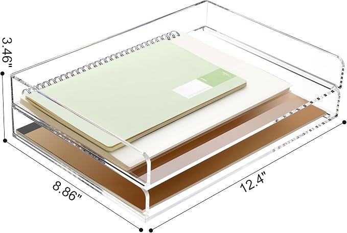 2 Pack- Stackable Paper Letter Tray, A4 File Tray Desk Organizer, Acrylic Desk - Image 2