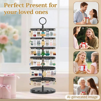MODOWEY Rotating Earring Holder Organizer Adjustable Display, 6 Tiers Black | - Image 7