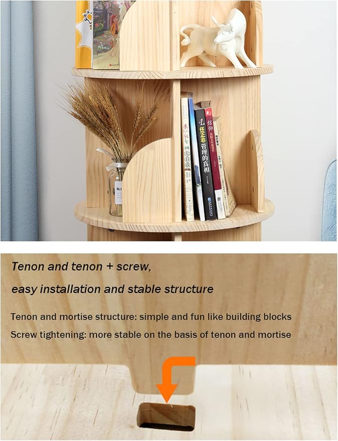 Bear Qiaqia 4 Tier Rotating Bookshelf, 360° Wooden Spinning Bookcase | Spinning - Image 7