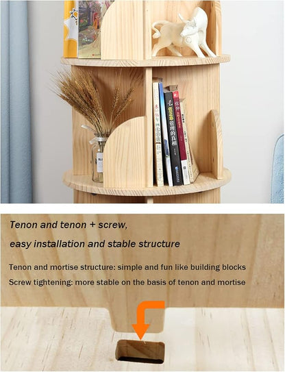 Bear Qiaqia 4 Tier Rotating Bookshelf, 360° Wooden Spinning Bookcase | Spinning - Image 7