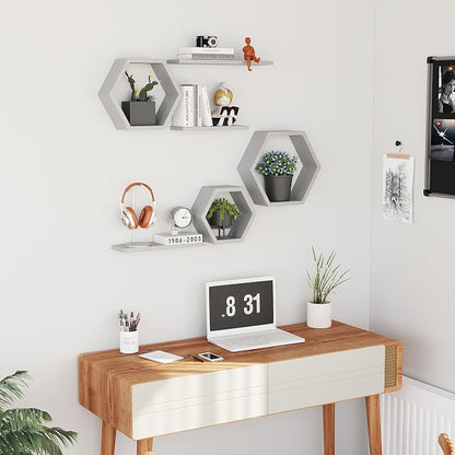 Wooden Hexagon Floating Shelves Wall Mounted, Rustic Honeycomb Shelves - Image 5