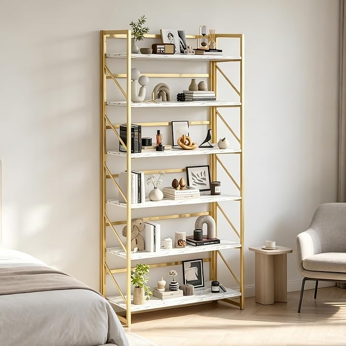 JSB 6 Tier No Assembly Folding Bookshelf, 30.7" Wide Foldable Storage Bookcase - Image 8