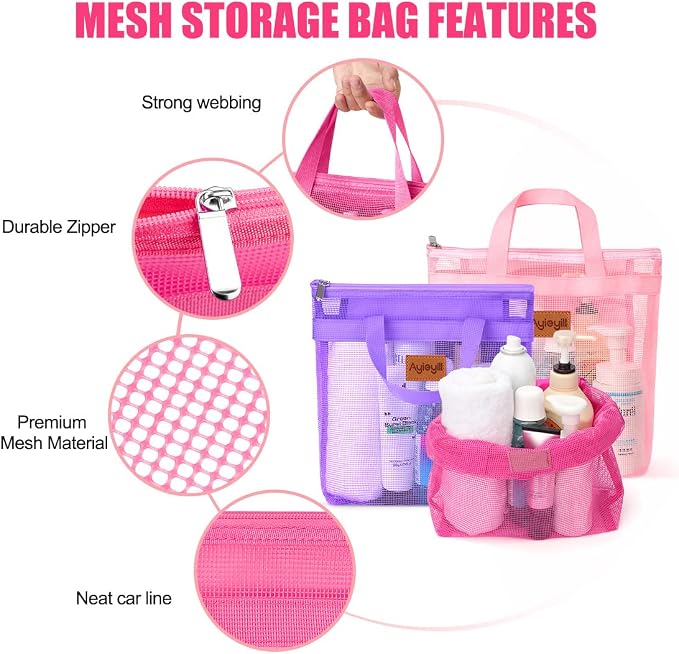 3 Pcs Portable Mesh Shower Caddy Tote, Quick Dry Tote Bag Mesh Beach Bags - Image 3
