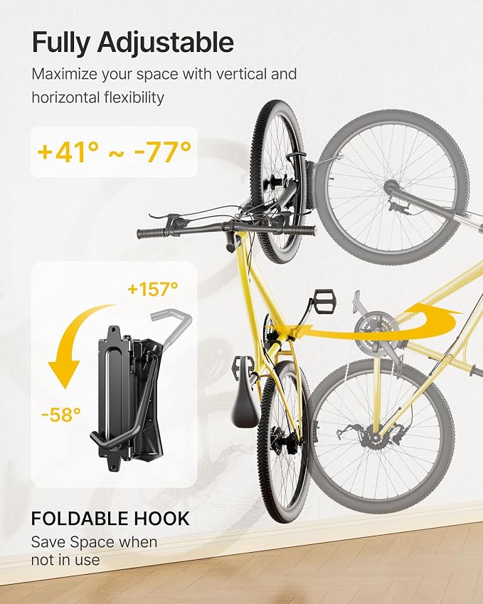 monTEK Heavy duty Bike Wall Mount, Swivel Bike Wall Hanger Holds Up to 77lbs - Image 3