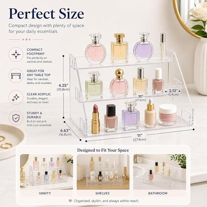 Cleo Heath & Beauty Perfume Organizer 3-Tier – Clear Acrylic Display Stand - Image 3