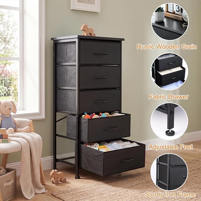 Fixwal Black Tall Skinny Dresser - Image 4
