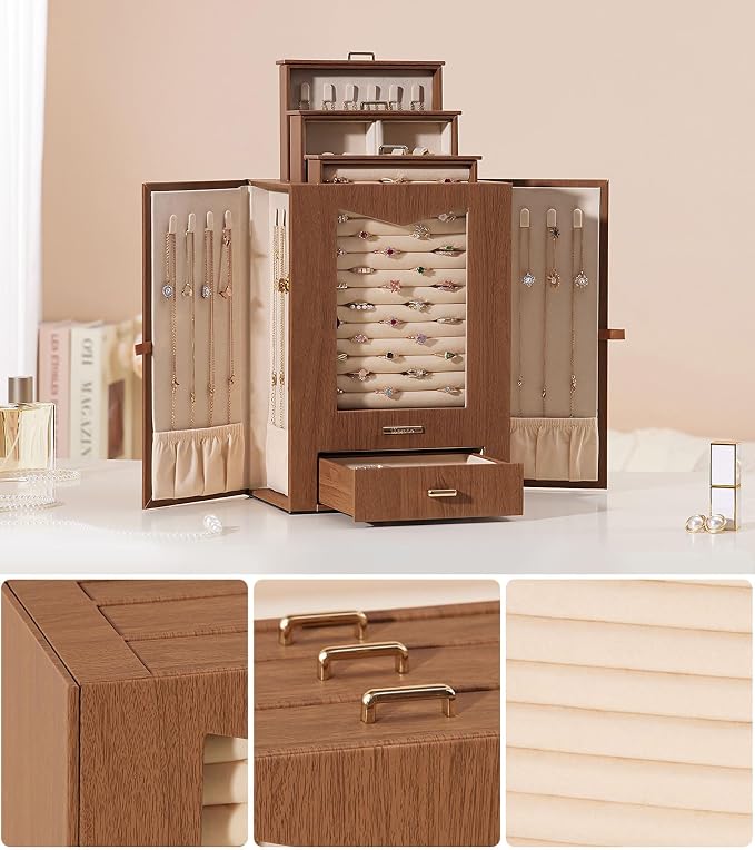Homde Jewelry Organizer with Transparent Window Necklace Hooks Gift - Image 7