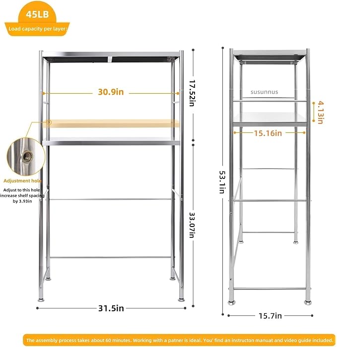 susunnus Stainless Steel Shelf, Kitchen Storage Shelves, Microwave and Mini - Image 2