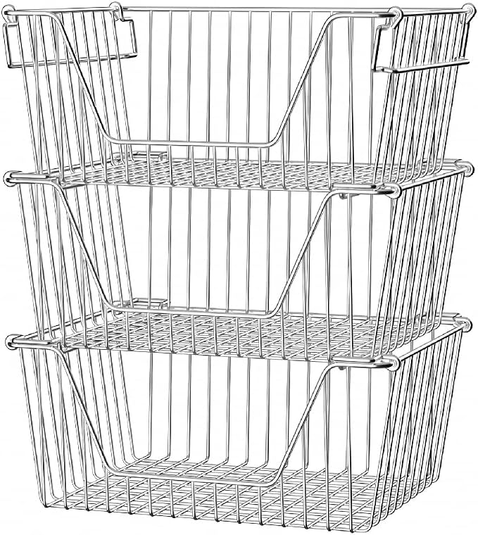 Slideep Large Stackable Storage Baskets Cabinet Organizer Sturdy Metal Wire by WelcometotheSlideep