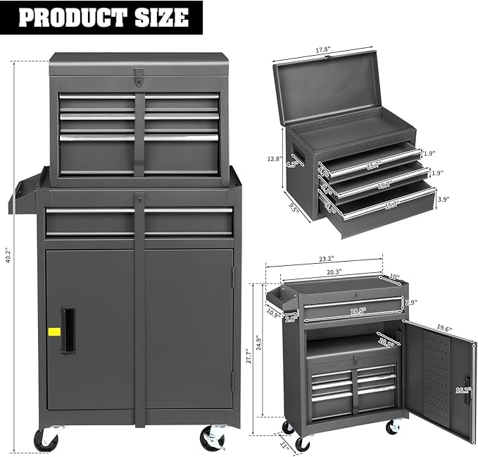 Winado 4-Drawer Rolling Tool Chest, 2-in-1 Large Storage Toolbox, Lockable - Image 3
