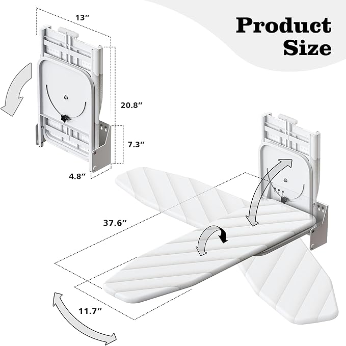 Wall-Mounted Ironing Board 37.4" x 11.8" Compact Mount Fold Down Iron Board - Image 2