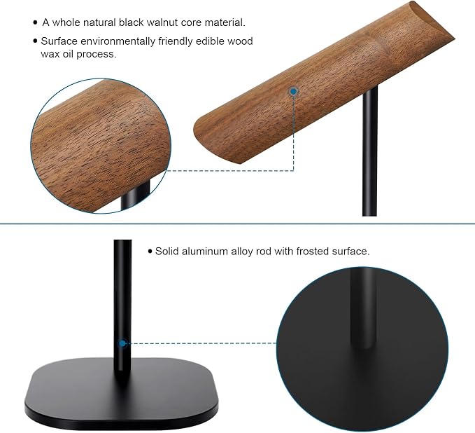 Gvoears Upgraded Headphone Stand, Walnut Wood Headphone Stands Headset Holder - Image 4