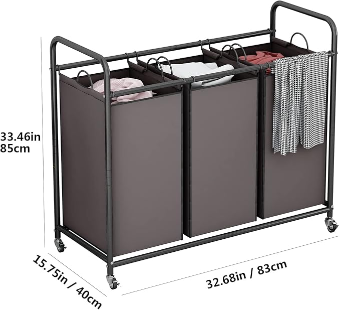 LINZINAR 3-Bag Laundry Sorter, Laundry Hamper Cart - Image 6