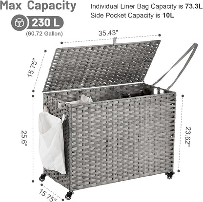 Laundry Hamper with Wheels, 60.72 Gallon Rolling Laundry Basket with Lid - Image 4