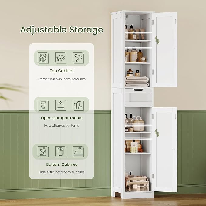 Iwell Tall Bathroom Cabinet, Slim Narrow Bathroom Storage Cabinet - Image 6