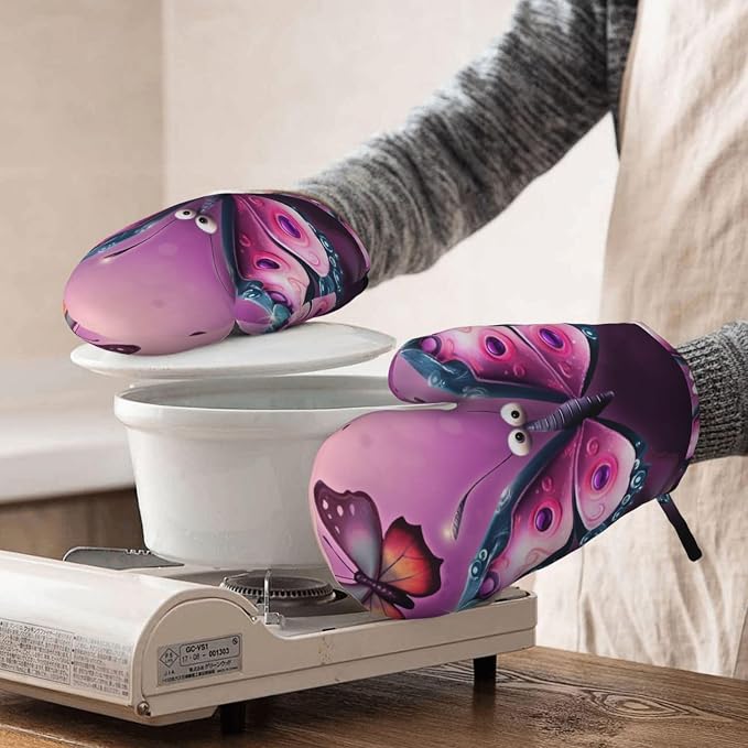 Cute Butterfly Print Oven Mitts Set of 2, Heat Resistant Silicone Oven Mittens - Image 8