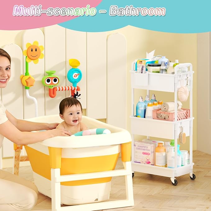 SUNALLY Baby Diaper Caddy Cart, 3 Tier Rolling Diaper Cart - Image 7