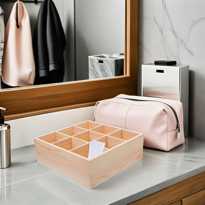 Abaodam Wooden Divided Storage Box 9-compartment Deep Drawer Organizer 8cm - Image 9