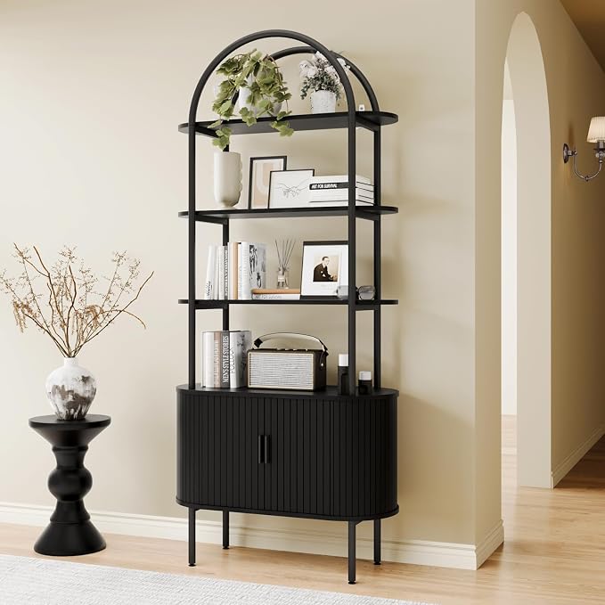BREEZEHEAT 71" Tall Fluted Arched Bookshelf, Modern Bookshelf by BREEZEHEAT